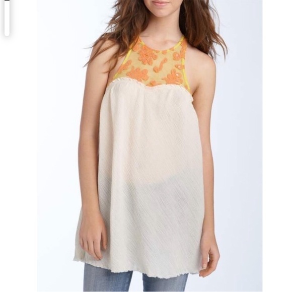 Free People Tops - Free People Sequin Applique Sleeveless Top Sheer Gauze Mesh Yoke Top Sz …